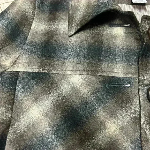 Elliott Lauren Women's Size 4 Plaid 100% Wool Flare Sleeve Crop Pea Coat Jacket - Picture 7 of 8